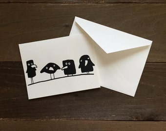 four funny ravens greeting card