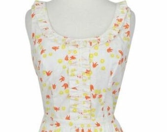Vintage Lilly Pulitzer 1960s White Maxi Dress with Orange & Yellow Tulips