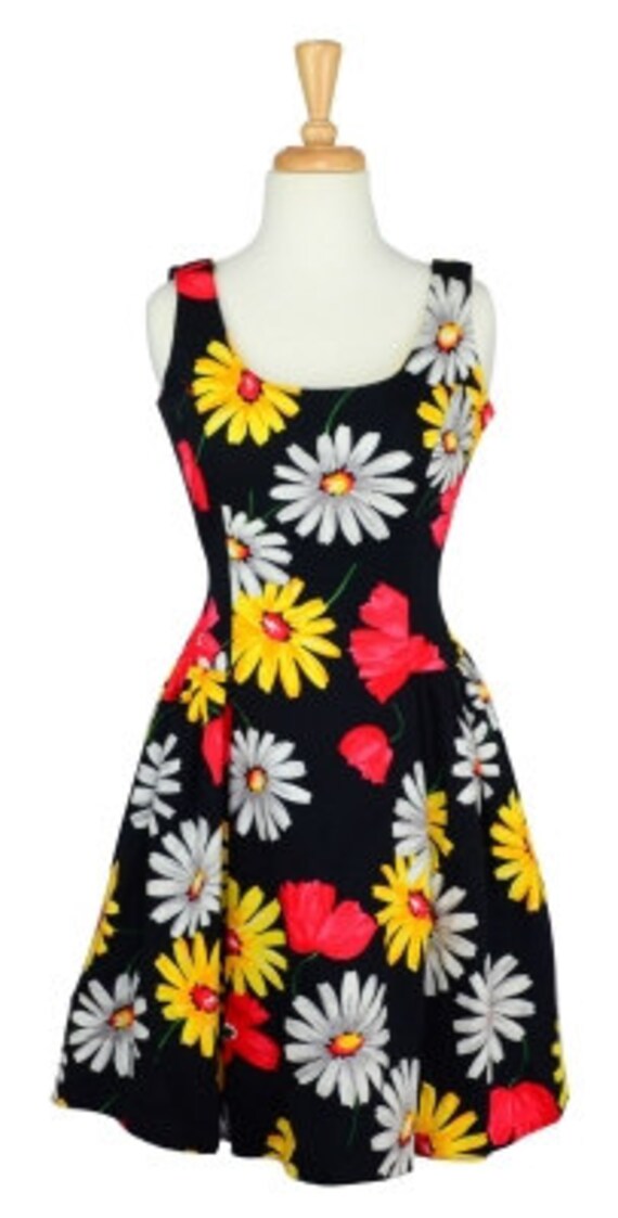 Scaasi Vintage 1980s Cotton Floral Pique Dress