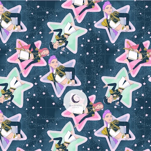 Kpop Demon Hunter Stars Seamless Pattern PNG with Bonus Typography Version