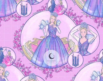Hand-Drawn Wicked Glinda Seamless Pattern Repeat for Fabric, Sublimation (PNG Digital Download)