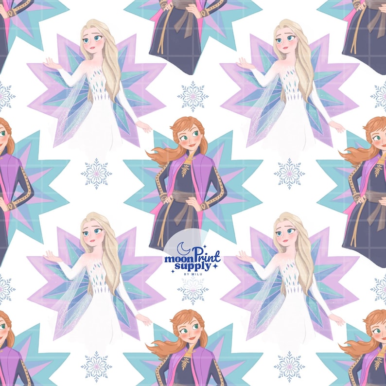 Ice Queen Inspired Elsa and Anna Pastel Snowflake Seamless Pattern PNG ...