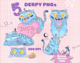 Derpy Blue Tiger PNG Bundle: K-Pop Demon Hunters design