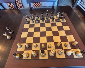 Handcrafted Wooden Chess Set – Intricately Carved Tournament-Style Pieces & Board