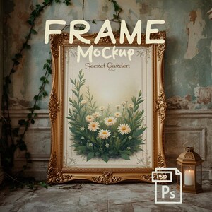 Gothic Frame Mockup PSD, Haunted Dark Interior Poster Display with Candles and Skulls, Spooky Gothic Atmosphere Seasonal Wall Art Template