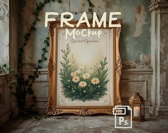 Gothic Frame Mockup PSD, Haunted Dark Interior Poster Display with Candles and Skulls, Spooky Gothic Atmosphere Seasonal Wall Art Template