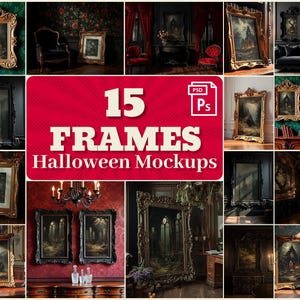 15 Gothic Frames Mockup PSD Bundle, Dark Wall Art Mockups, Vintage Poster Frame PSD, Gothic Interior Wall Display, Dark Academia Frames Set