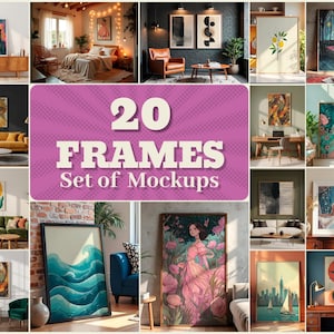 20 Frames Mockup PSD Bundle Set, PSD Frames Bundle, Wall Art Mockup, Poster Frame Mockup, Interior Wall Mockup, Mega Bundle Frames PSD