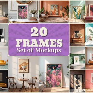 20 PSD Frames Mockup Bundle, Wall Art Poster Frame Mockups, Interior Wall Mockup Set, Mega PSD Frames Collection