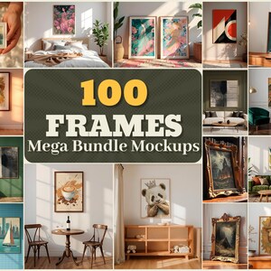 100 Frames Mockup PSD Bundle, Mega Set of Wall Art Poster Mockups, Interior Frame Display PSD Templates, Large Frames Mockup Collection