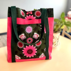 Pink and Green Flower Pattern Purse/Shoulder Bag/Handmade