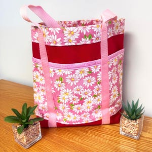 Pink and Red Daisy Pattern Purse/Shoulder Bag/Handmade
