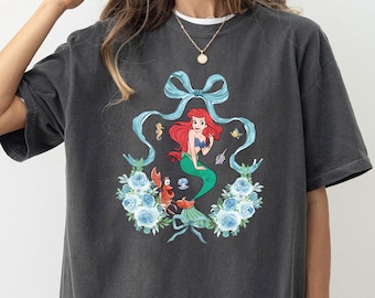 Coquette Disney Princess Ariel Shirt, Retro Disney Bow Little Mermaid Comfort Colors Shirt, Women's Little Mermaid Ariel Shirt, TSF156