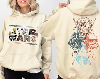 Disney  Star Wars Two Sided Hoodie, Galaxy's Edge Sweatshirt, Mandalorian Sweat, Darth Vader Pullover,