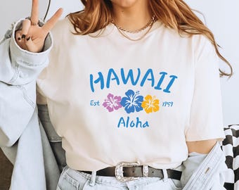 Comfort Colors® Aloha Hawaii Summer Shirt, Hibiscus Flower T-Shirt, Tropical Summer Trip Tee,