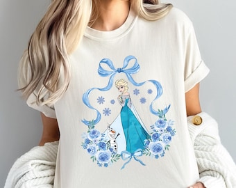 Coquette Princess Elsa Comfort Colors Shirt, Disney Bow Elsa Shirt, Frozen Shirts, Watercolor Disney Frozen Shirt, Princess Elsa Bow Shirts,