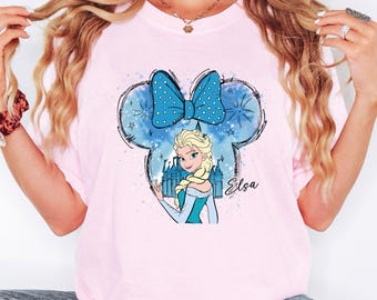 Disney Watercolor Princess Elsa Comfort Colors Shirt, Disney Minnie Ears Themed Elsa Shirt, Disney Frozen Shirt, Disney Kids Shirt, TSF193