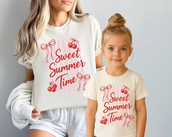Sweet Summer Time Shirt, Cherry Bow Summer Tee, Mommy and Me Matching Shirts, Cute Coquette Summer Outfit
