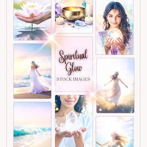 Spiritual Glow Stock Images Canva Template  | Meditation, Crystals, Tarot, Wellness Aesthetic | PLR Digital Download