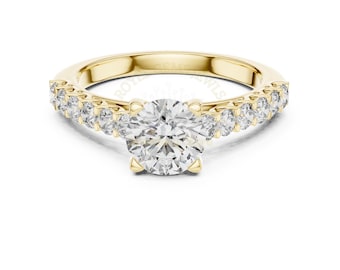 Anillo de plata de ley 925 con moissanita redonda, elegancia atemporal, anillo de boda, regalo para ella.