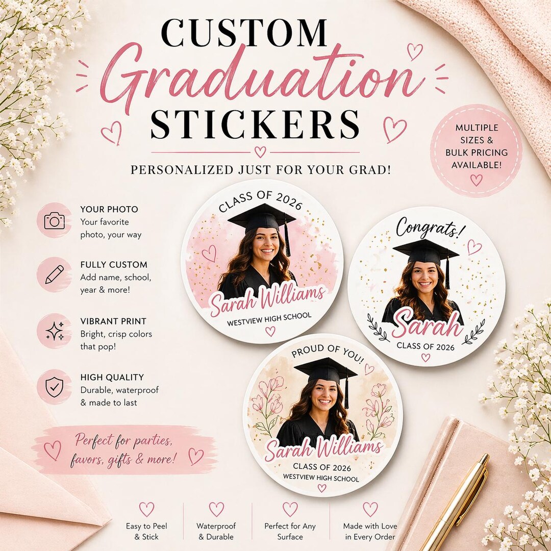 Custom Graduation Stickers | Class of 2026 | Grad Party Favors | Custom ...