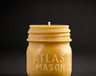 Qt. { 4 } Bulk Discount - "Atlas 1/2 Pint Mason" Beeswax Candle by Pollen Arts
