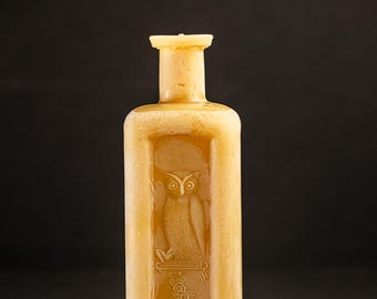 XLg. Handmade Sculptural Beeswax Candle - Owl Drug Company - "Owl Rx"