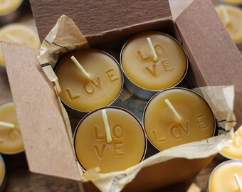loVe-stamped beeswax tea lights, 16 pc. Box Set