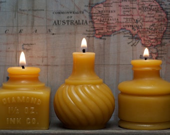 100% Pure Beeswax Candles - Antique Inkwell Trio