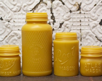 Pollen Arts Beeswax Candles - Big Big Mason Collection, XL, Lg, Md. Hundreds of burn hours.