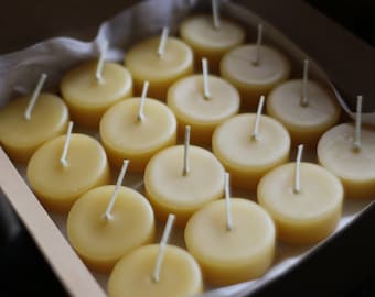 ¡96 recargas! Pure Beeswax Tea Light Refill Starter Kit, vertido a mano en los EE.UU., negocio desde casa, Pollen Arts