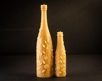 XL & Md "L. Rose" Lime Juice Beeswax Antique-Bottle-Shaped Candle