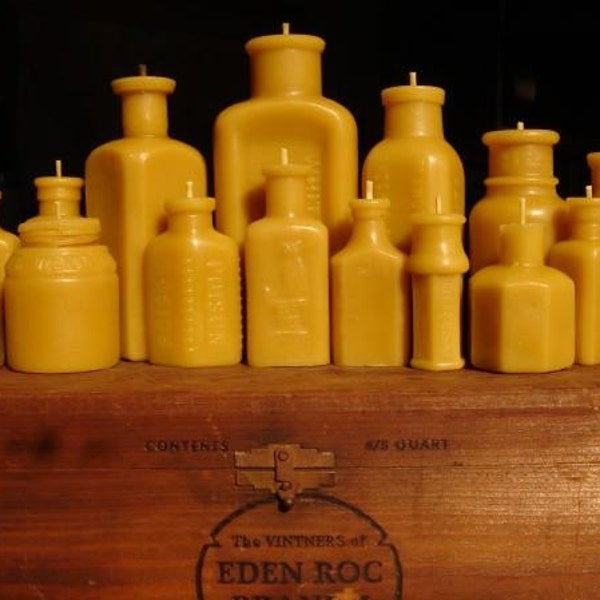 Antique bottle-shaped Beeswax Candles - Entire Wedding Collection - 17 pieces - Discounted - Worldwide Shipping soy free