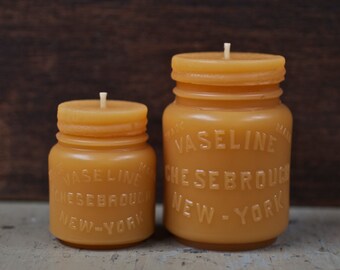 Beeswax Candle Set - Vaseline Jar -and- -New- Md. Vaseline . Sm & Md.