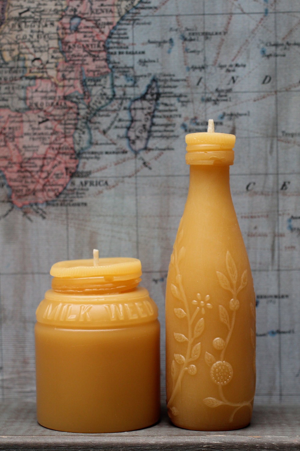 Beeswax Candle Set antique bottle shaped Sm. Milk Etsy