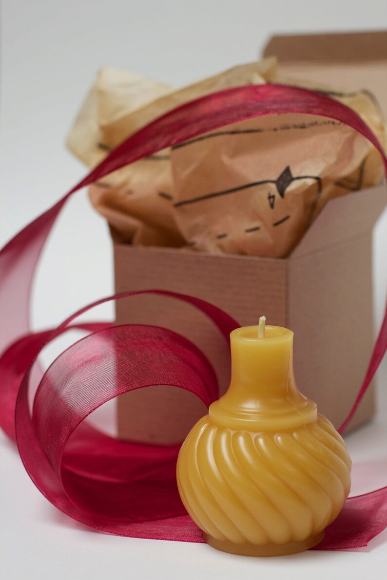 Gift Wrapped Beeswax Candle Antique Bottle Shaped Etsy