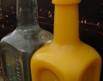 Bottle-Shaped Beeswax Candles - Tall "Blood and Skin Purification" bottle from Boston USA. -Extra Large. Late 1800s