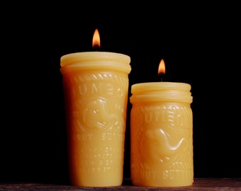 Two Jumbo Peanut Butter Jar Candles, Antique Bottle Candles by Pollen Arts