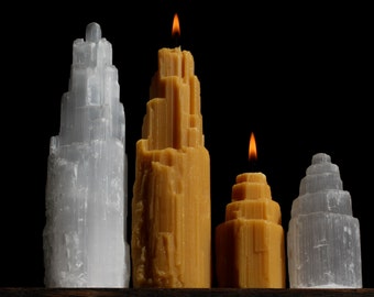 Two Selenite Crystal Shaped Beeswax Candles - Crystal Towers