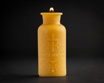 Beeswax Candle Antique "Holy Water" bottle by Pollen Arts