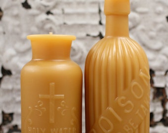 Star Crossed Lovers, Holy Water & Poison, Antique bottle-shaped candles by Pollen Arts