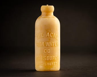 SALE - Lg. Acme Soda Water, Antique Bottle-shaped Beeswax Candle, by Pollen Arts