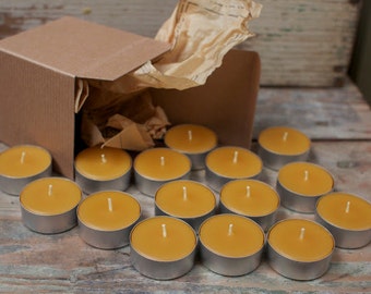 Beeswax Tea Lights - Box Set - 16 Candles ; ) NON-Parrifin Dipped & NON-metal cored Wicks