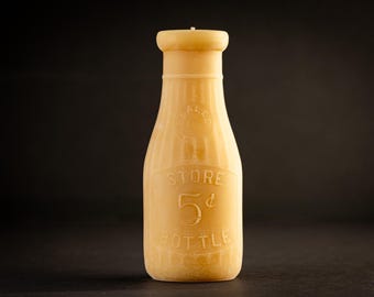 5 Cent Dairy Full-Pint - Antique Bottle-Shaped Beeswax Candle by Pollen Arts