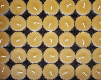 200 Hand Poured Beeswax Tea Lights - Pure Bees Wax 100% Cotton wicks, non metal cored non paraffin dipped Bulk Volume