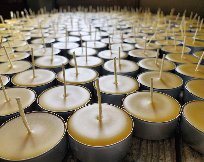 Hand Poured Beeswax Tea Lights – 100% Bees Wax Candles - Cotton Wicks