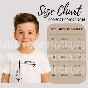 Kids Comfort Colors 9018 Size Chart Mockup: Canva Editable (Digital Download & JPG)