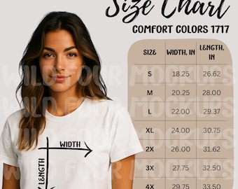 Comfort Colors 1717 Size Chart | Canva Template + JPEG Download | Unisex T-Shirt Sizing Guide