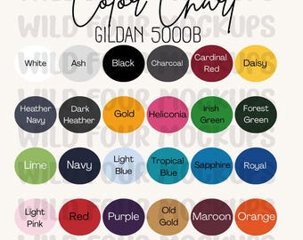 Maquette du nuancier Gildan 5000B : modèle Canva modifiable (téléchargement numérique)