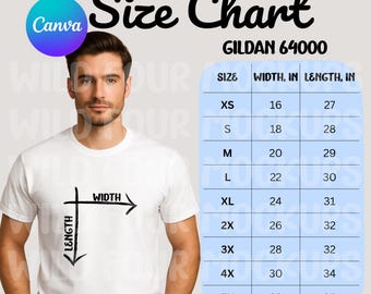 Gildan 64000 Size Chart (Canva Editable Template)
